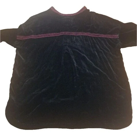 Biya Johnny Was Tunic Top Velvet Embroidered Silk Rayon Black Floral Boho Chic M - Picture 8 of 9